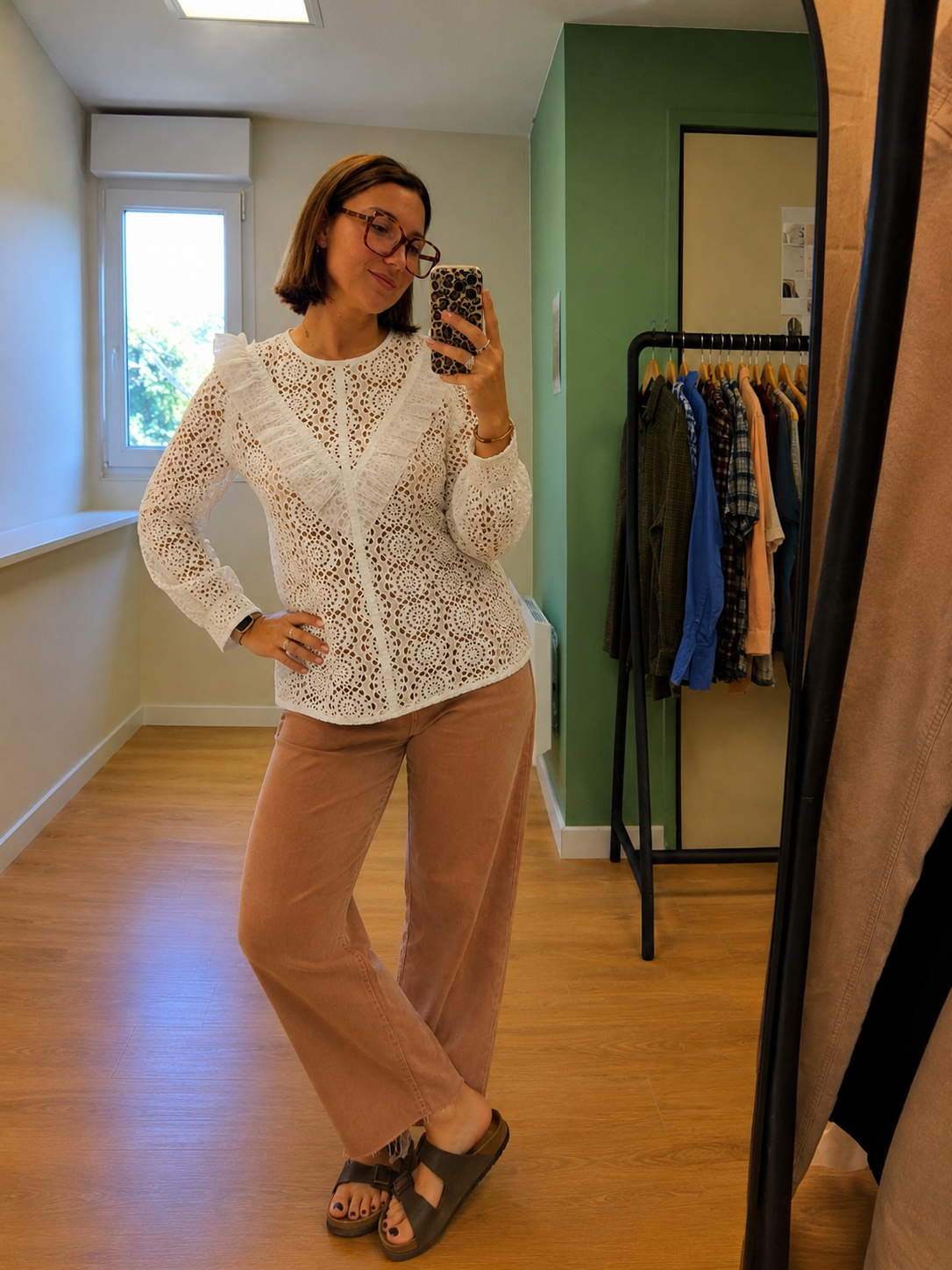 Blouse Sandro Paris en dentelle blanche à volants T1