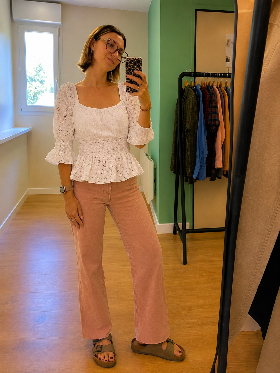 Blouse blanche en broderie anglaise à smocks femme S