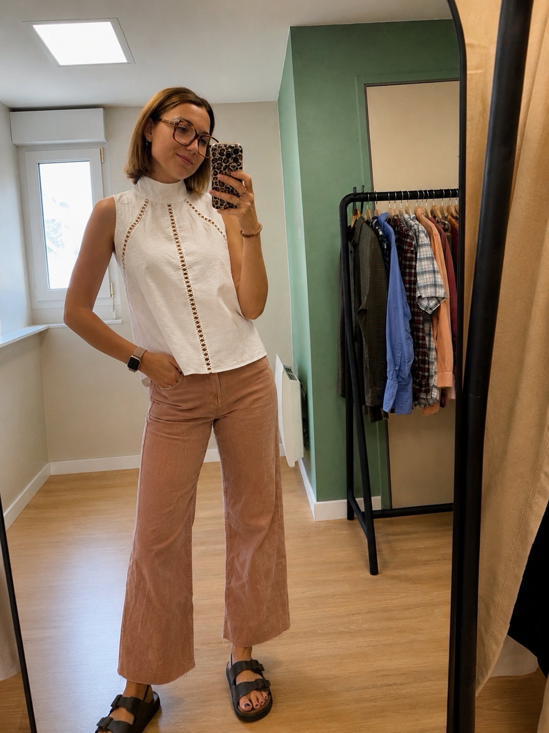 Blouse blanche sans manches en coton à col montant femme M
