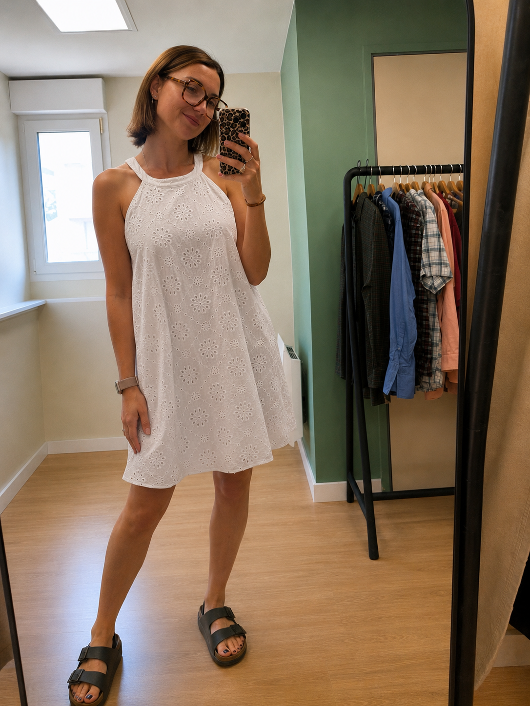 Robe blanche en broderie anglaise sans manches femme XL