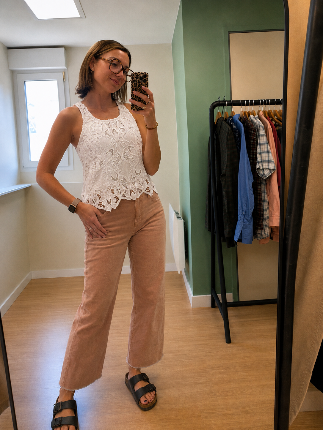 Débardeur blanc en dentelle guipure fleurie femme S