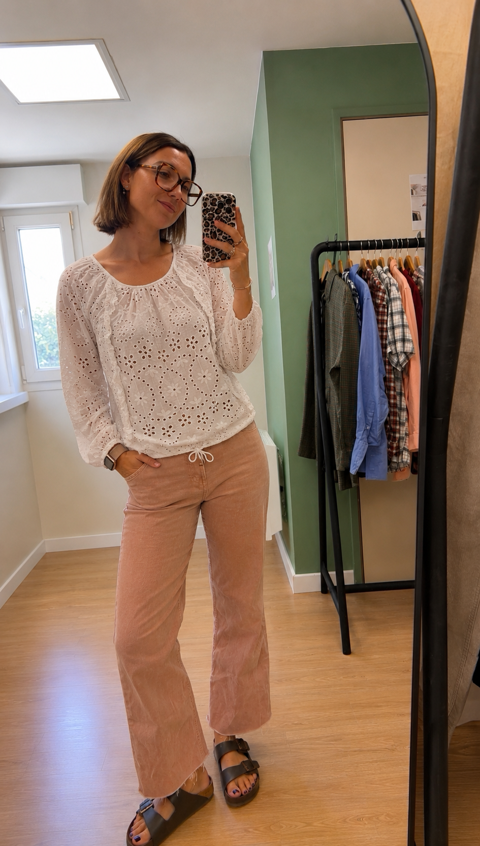 Blouse blanche en broderie anglaise 100 % coton femme M