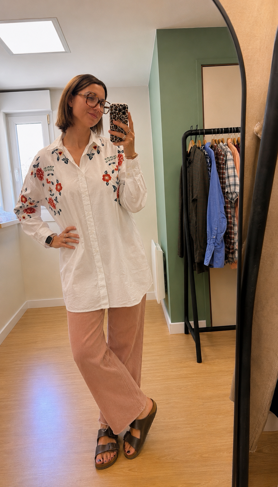 Chemise brodée blanche à fleurs femme L