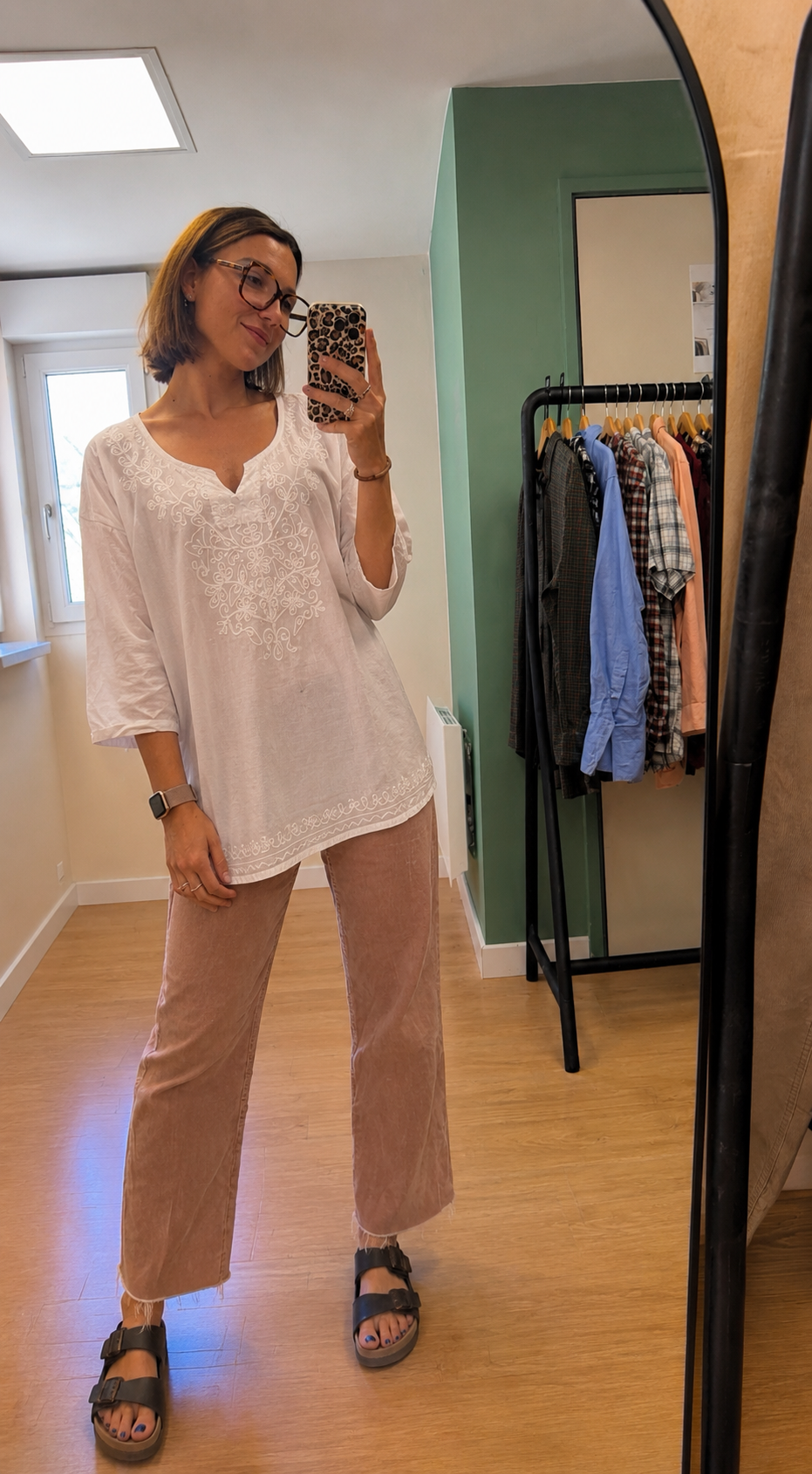Blouse blanche brodée femme XL en coton