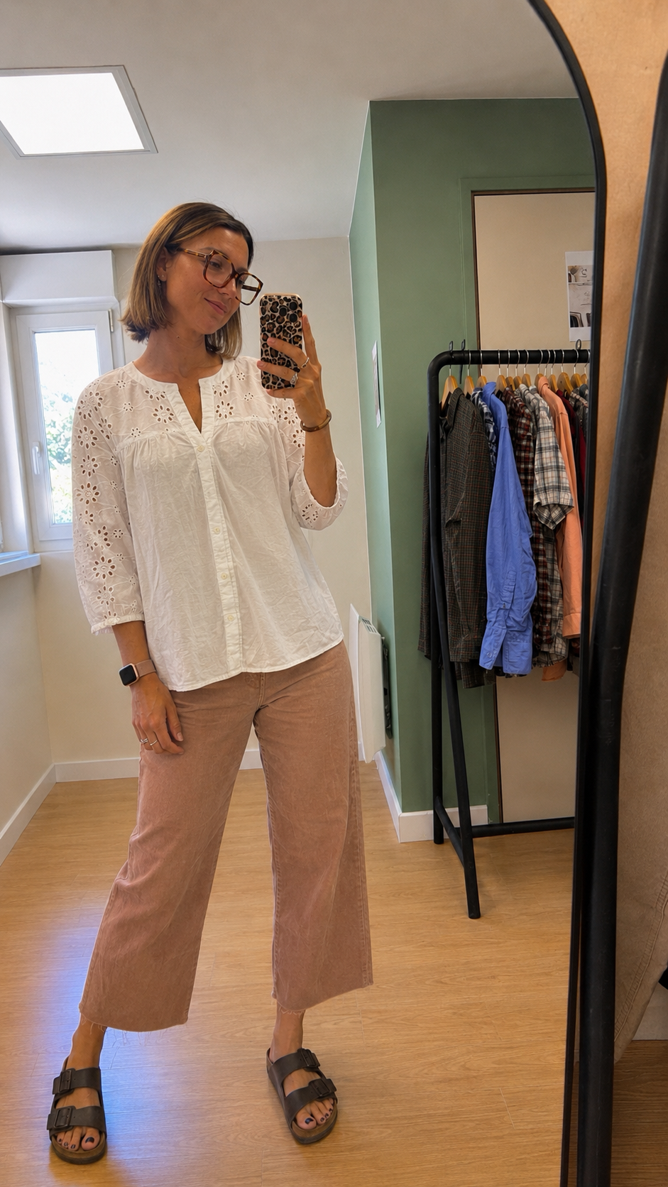 Blouse blanche en coton brodé femme M