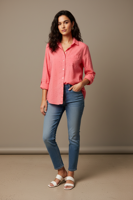 Chemise rose brodée The Softened Shirt – Loft