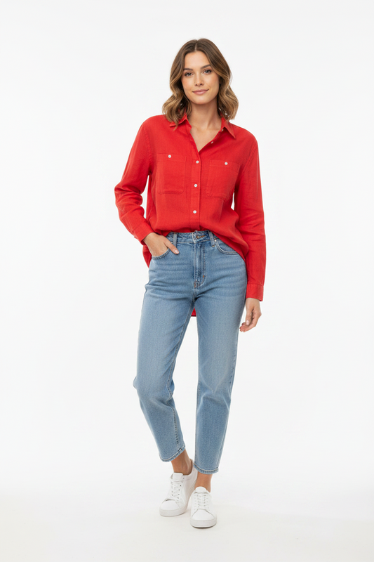 Chemise en lin Lauren Ralph Lauren rouge corail