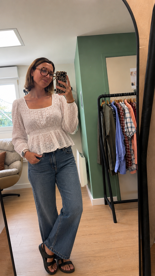 Blouse Broderie Anglaise Femme Blanche - Taille M