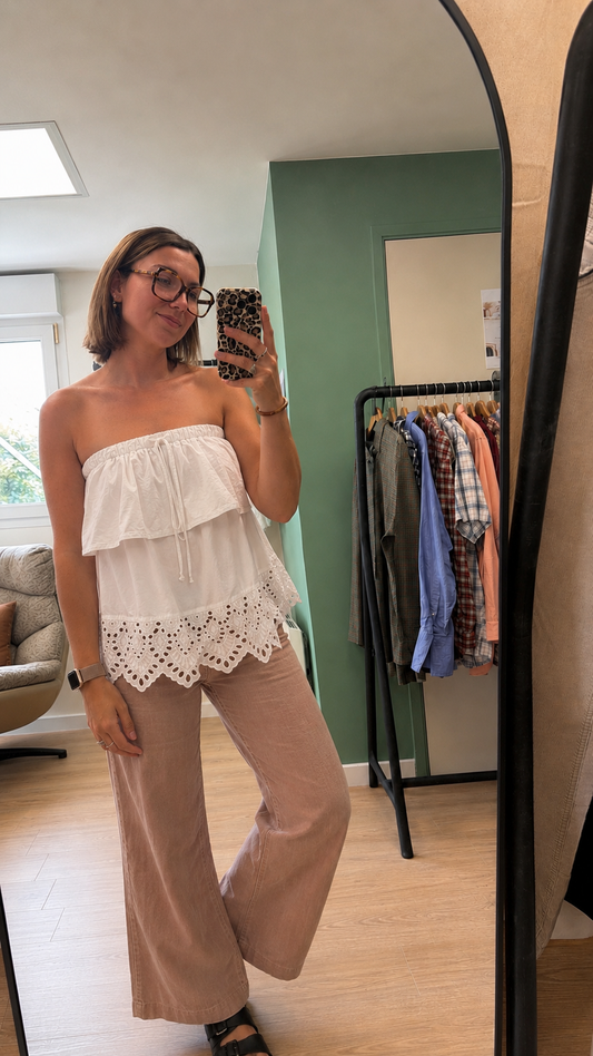 Top Bustier Blanc Broderie Anglaise - Taille S