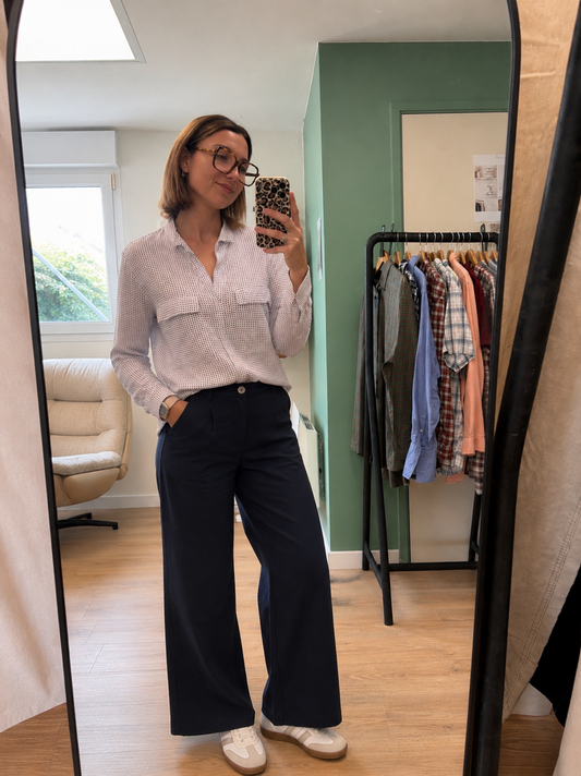 Chemise Fluide Blanche à Pois Noirs- Tommy Hilfiger -Taille XL