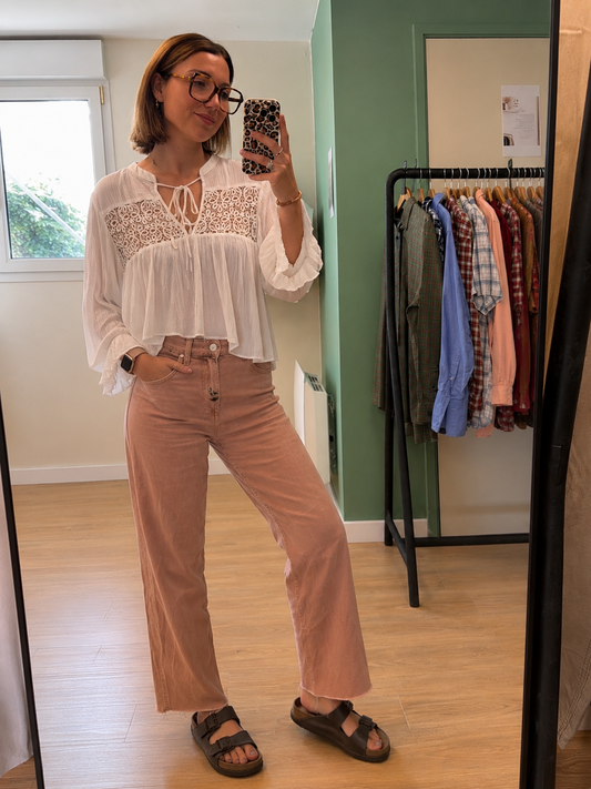 Blouse Blanche Bohème Dentelle - M