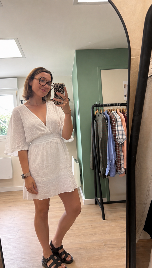 Robe Bohème Blanche à Décolleté Croisé – Taille M/L