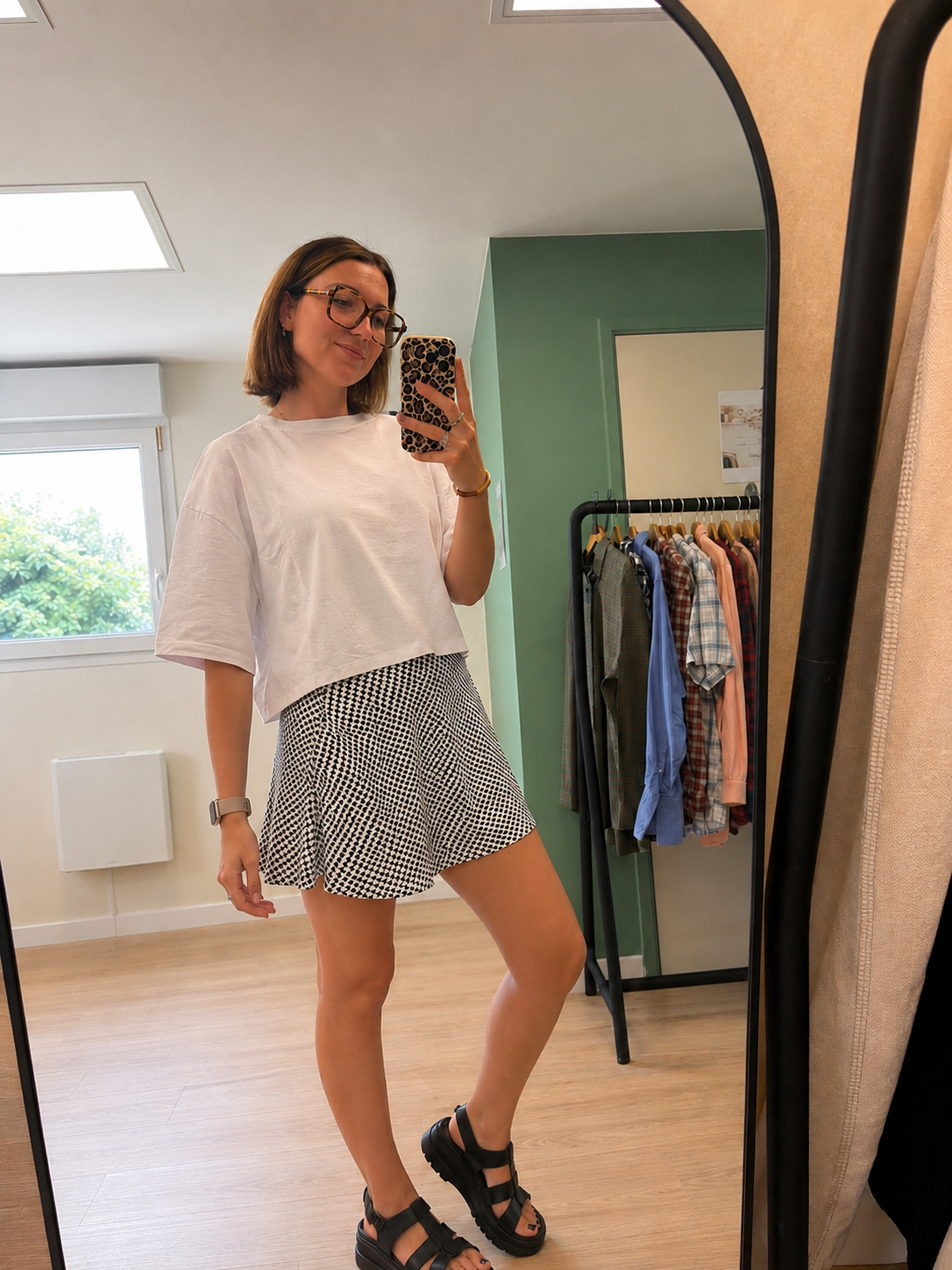 Jupe patineuse Zara Basic imprimé noir & blanc - Taille S