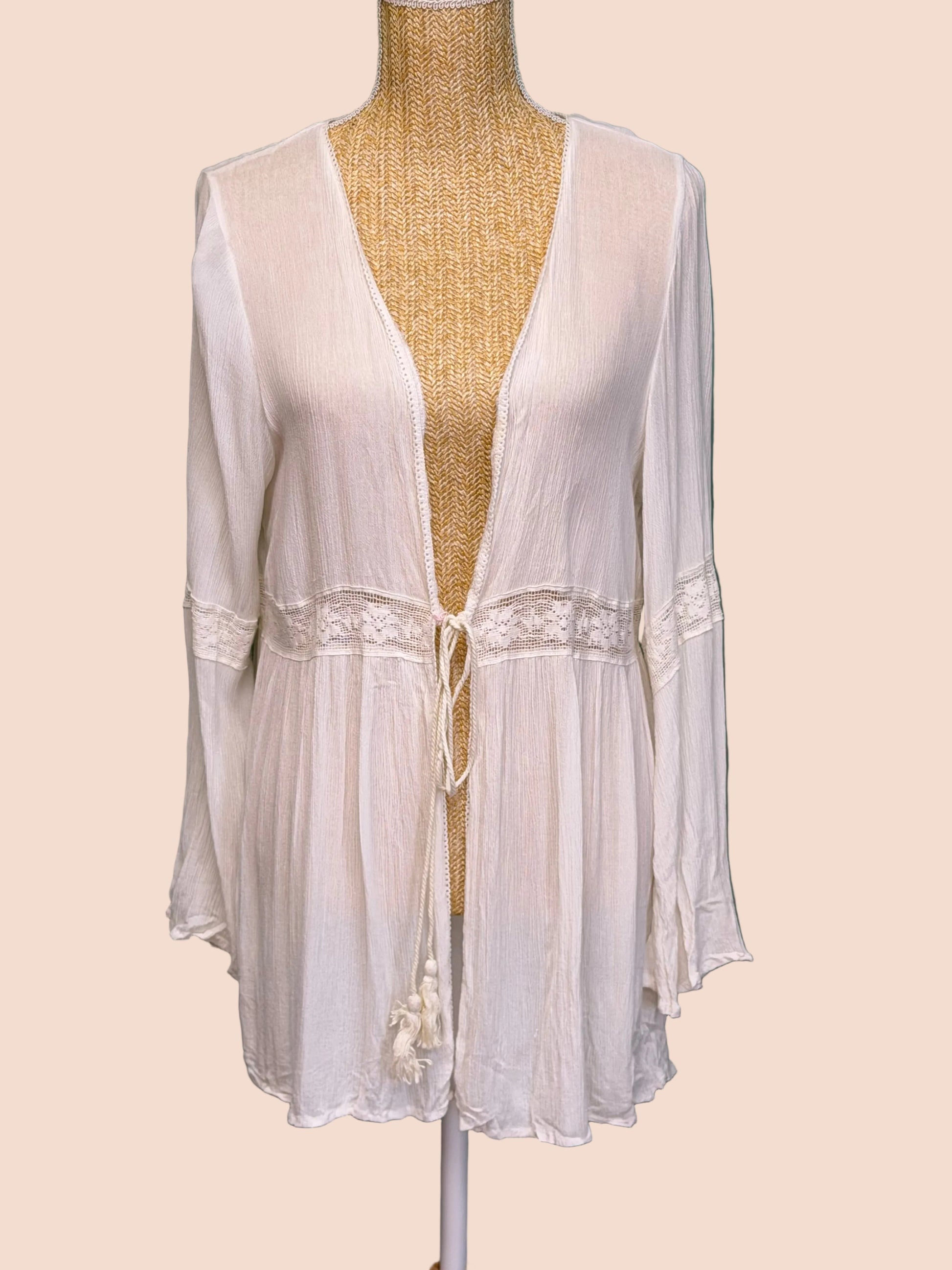 Kimono Bohème Blanc Dentelle- M Le salon de Faustine