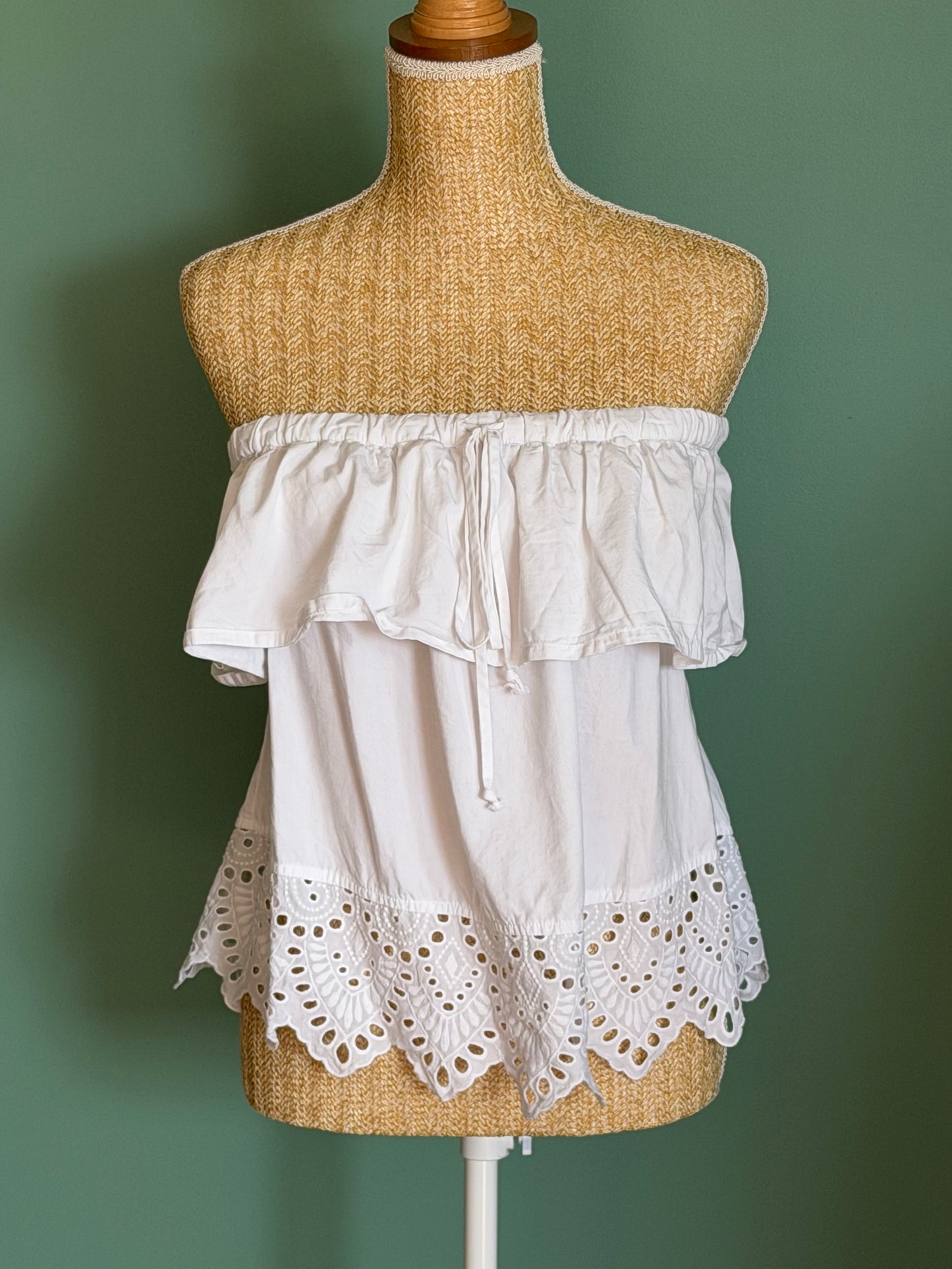 Top Bustier Blanc Broderie Anglaise - Taille S