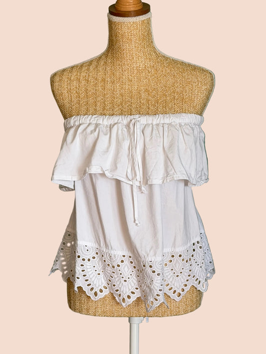 Top Bustier Blanc Broderie Anglaise - Taille S