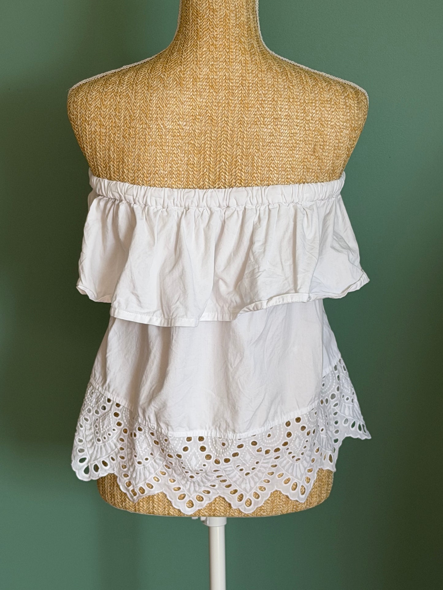 Top Bustier Blanc Broderie Anglaise - Taille S