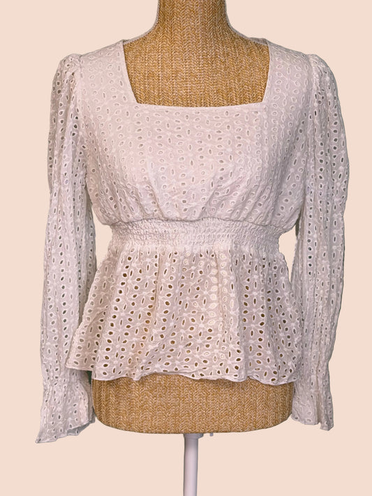 Blouse Broderie Anglaise Femme Blanche - Taille M