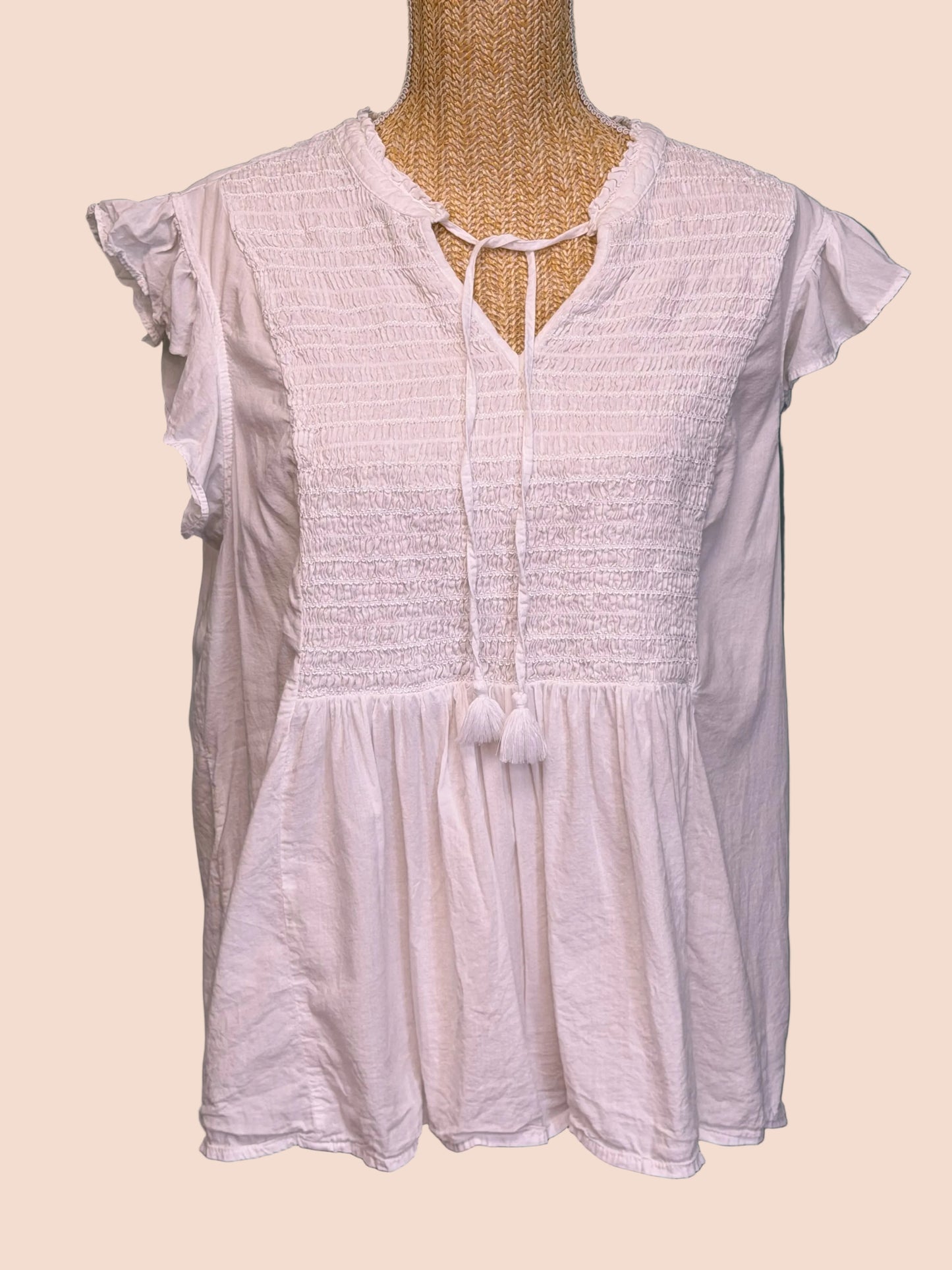 Blouse bohème blanche à smocks - Taille XXL