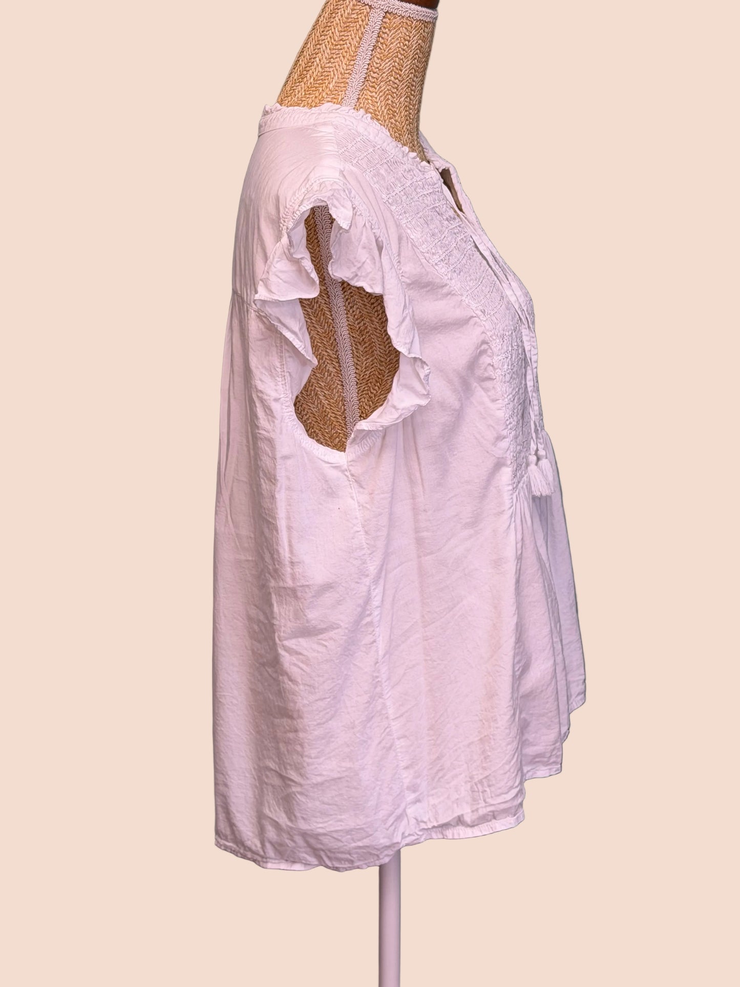 Blouse bohème blanche à smocks - Taille XXL