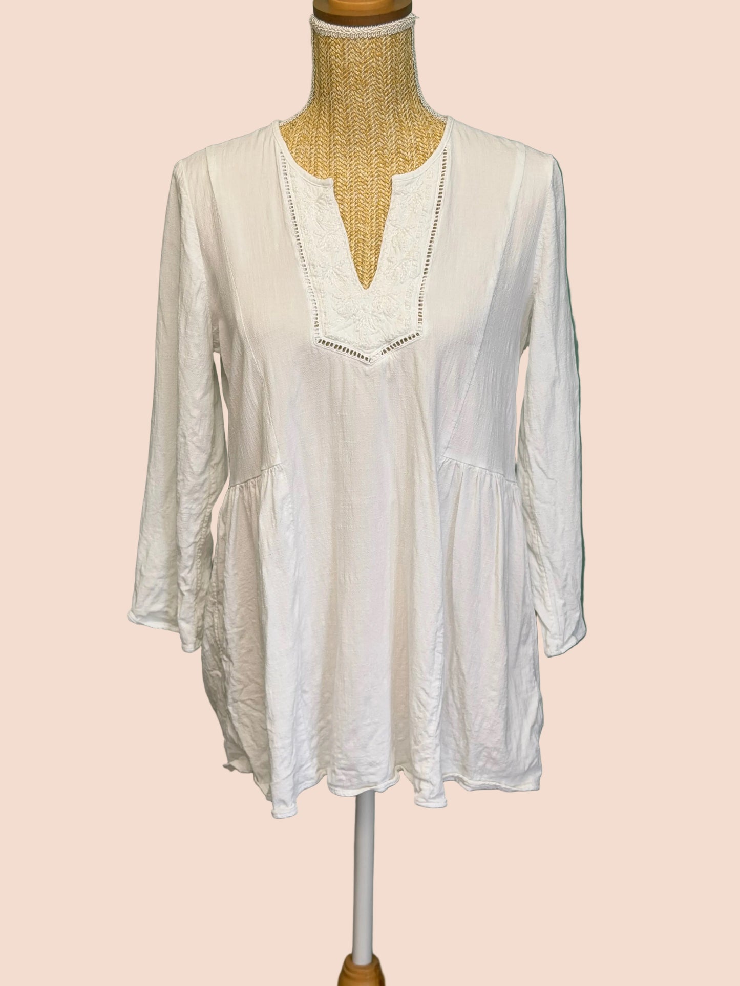Blouse tunique blanche brodée - Taille M
