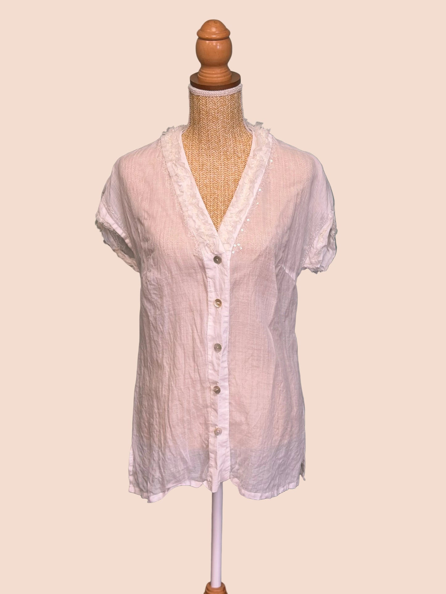Blouse blanche esprit lin à volants - Taille M