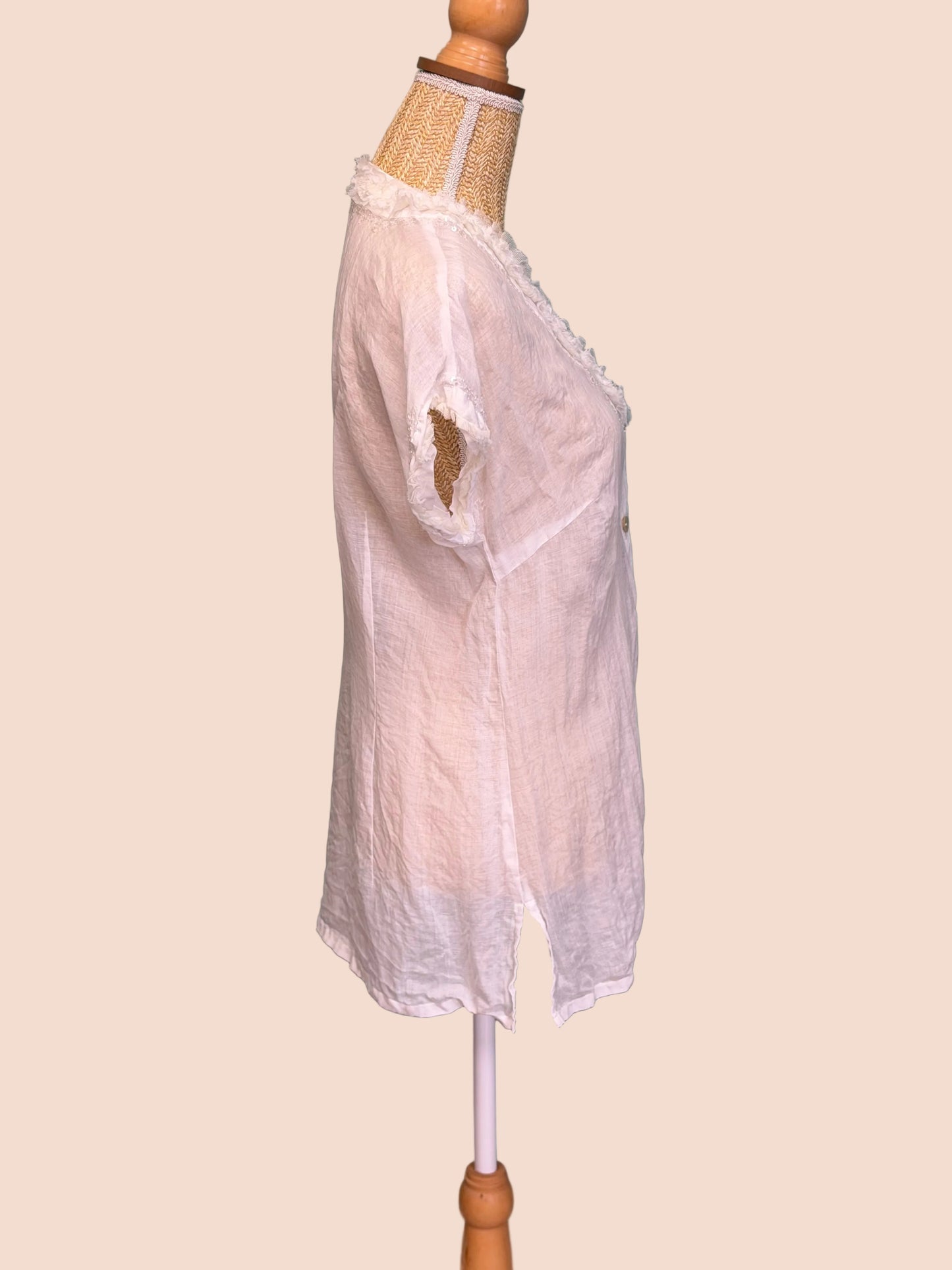 Blouse blanche esprit lin à volants - Taille M