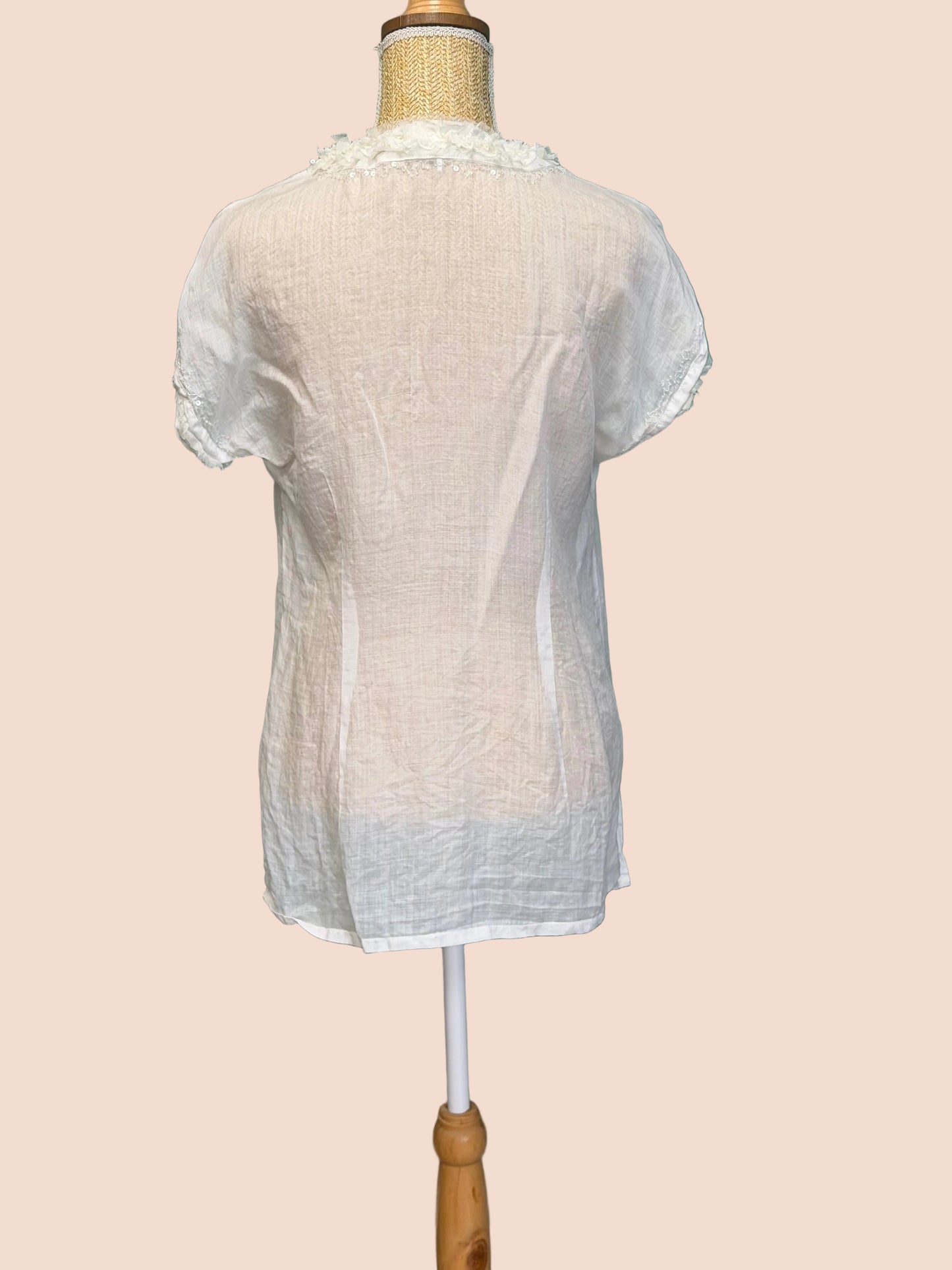 Blouse blanche esprit lin à volants - Taille M