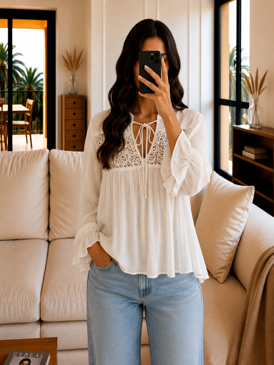 Blouse Blanche Bohème Dentelle - M Le salon de Faustine
