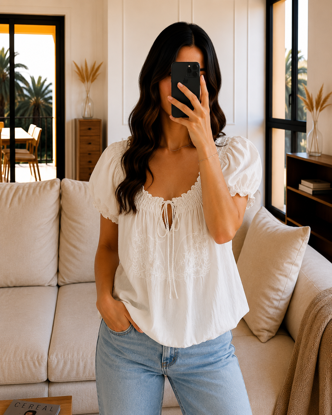 Blouse Blanche Bohème Manches Bouffantes - M Le salon de Faustine