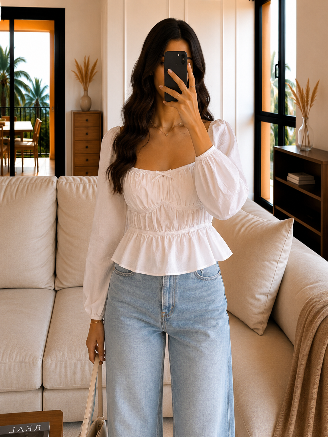 Blouse Blanche Romantique Manches Bouffantes - S Le salon de Faustine