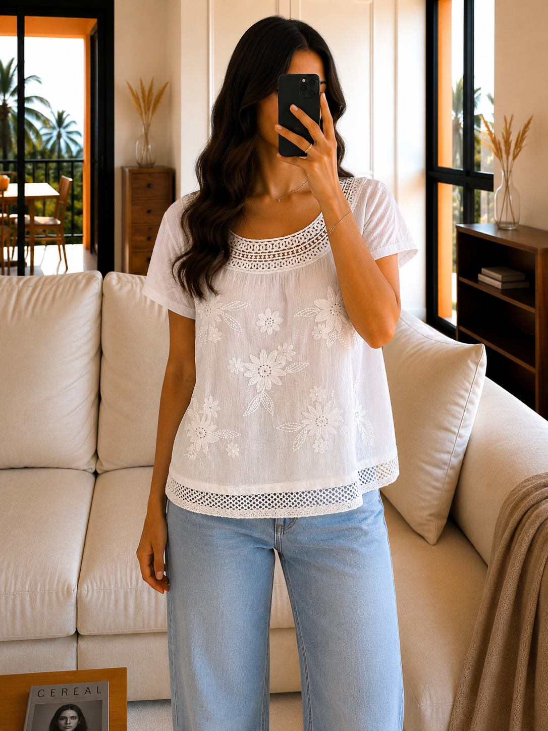 Blouse Bohème Blanche Brodée- L Le salon de Faustine
