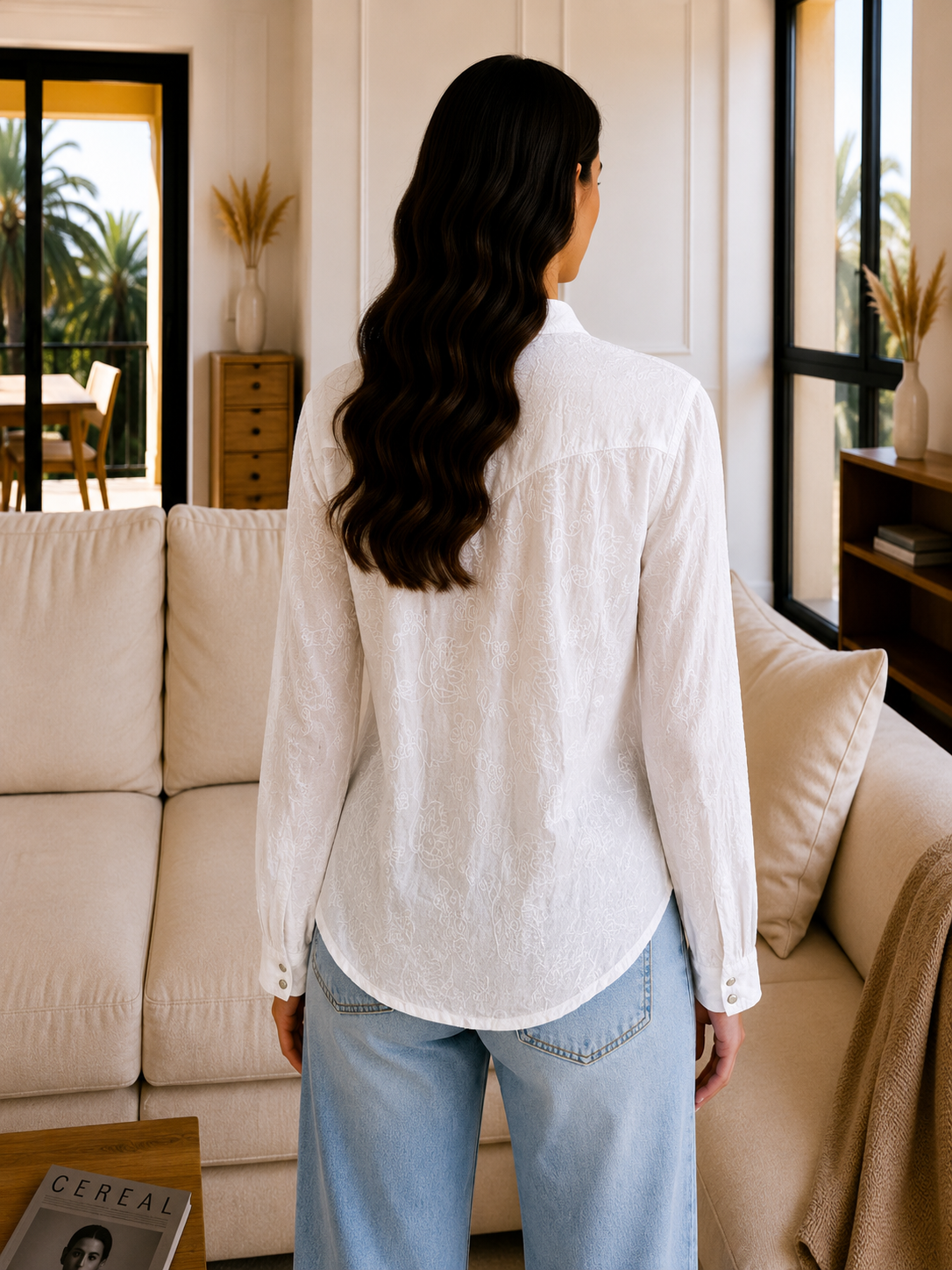 Chemise Blanche Brodée Bohème Western - L Le salon de Faustine