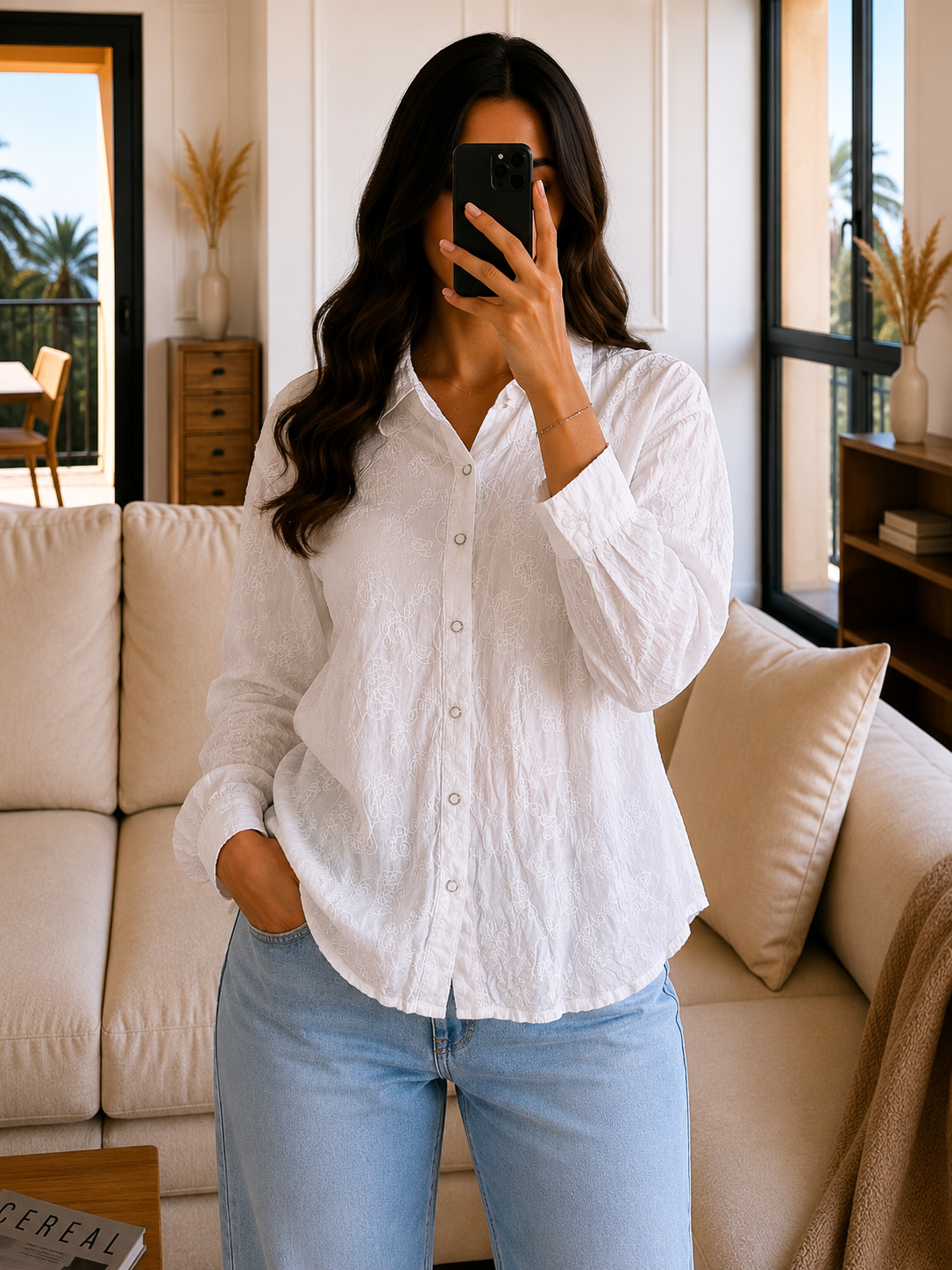 Chemise Blanche Brodée Bohème Western - L Le salon de Faustine