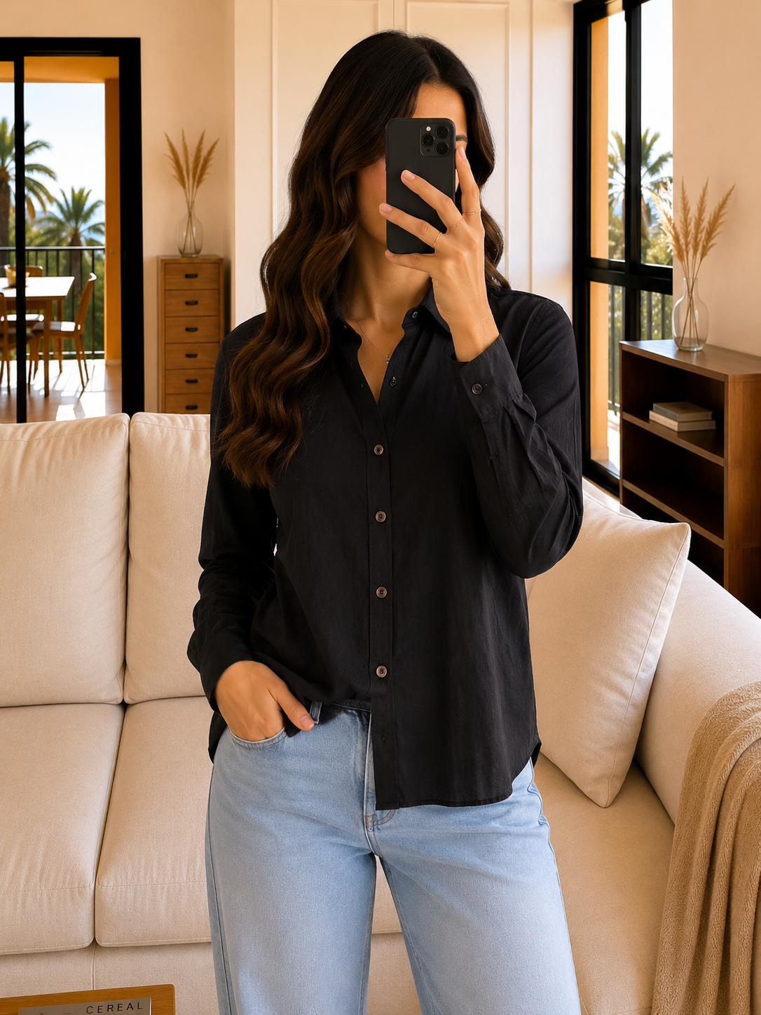 Chemise Noire Stretch - Eddie Bauer - Taille L