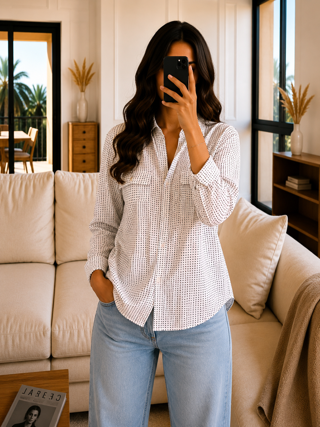 Chemise Fluide Blanche à Pois Noirs Femme Tommy Hilfiger